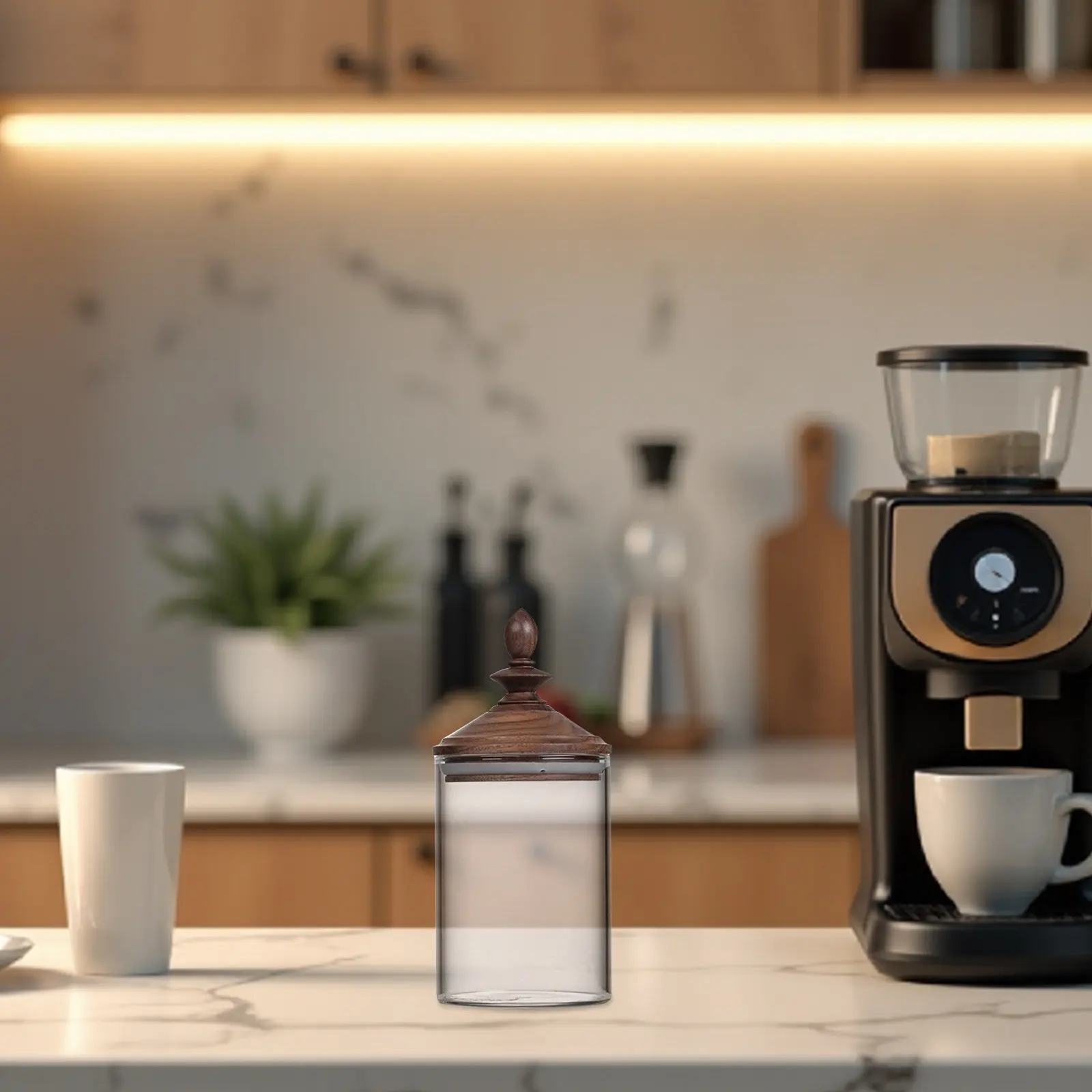 

Glass Sealed Canister Clear Storage Jar Black Walnut Wood Lid Decorative Kitchen Jar Airtight Glass Food Container Tea