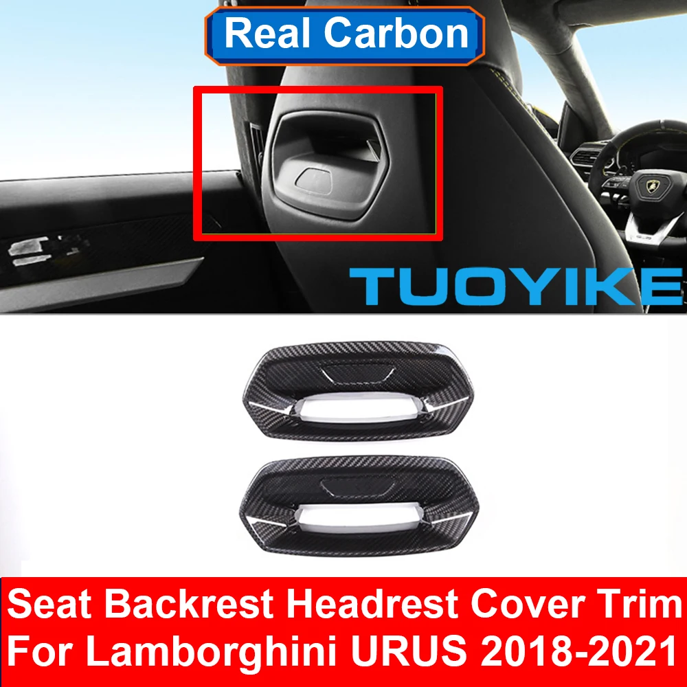 

2PCS Car Styling Real Dry Carbon Fiber Seat Backrest Headrest Decoration Protect Panel Cover Trim For Lamborghini Urus 2018-2021