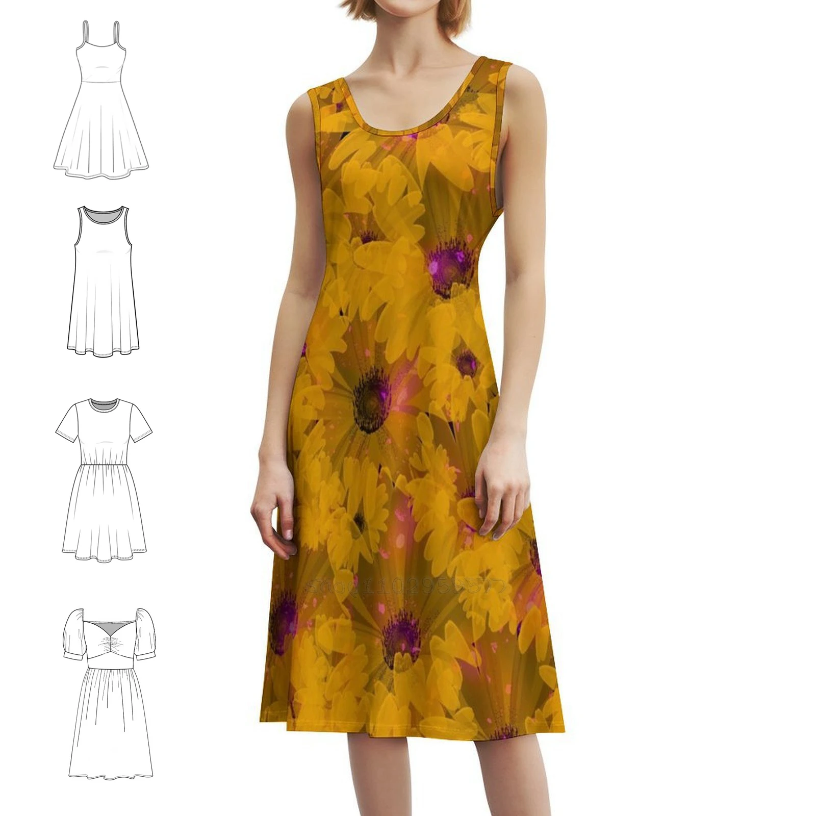 

Fantasy Flowers Pattern Korean Style Casual Dress For Women Simple Daily Office Lady Dresses Beautiful Pattern Fantasy Pattern