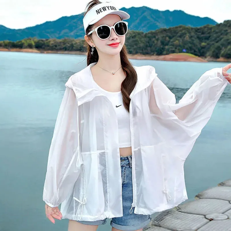 

Sunscreen Jackets Women Loose Patchwork Students Sporty Chic Hooded Vintage American Style Streetwear Spring Designed Outwear