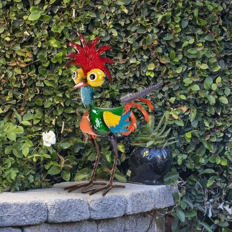 

Garden Rooster Statue Metal Chicken Sculpture Hollow Art Decorative Rooster Lawn Metal Gardening Stakes Realistic Chicken Stake