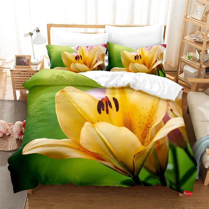 Yellow Flowers  Queen Bedding Set Duvet Cover Set Bedding Digital Printing Bed Linen King Size Duvet Cover Set Bedding Set