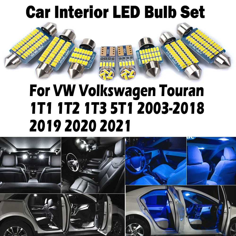 

Canbus для VW Volkswagen Touran 1T1 1T2 1T3 5T1 2003-2018 2019 2020 2021 светодиодный комплект внутреннего освещения с картой купола, автомобильная лампа для косметического зеркала