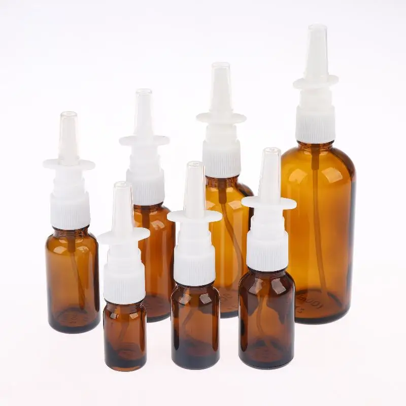 [J] 1Pcs Amber Glass Nasal Spray Bottles With UV Light Protection And Nozzles For Storing Saline Medications Essential Oils