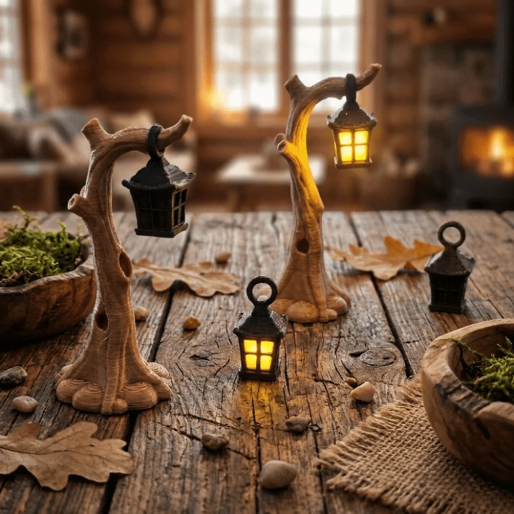 3D Printing Micro Landscape Tree Light Ornaments Plastic Decorative Mini Withered Tree Lantern Detachable Hanging Tree Ornament