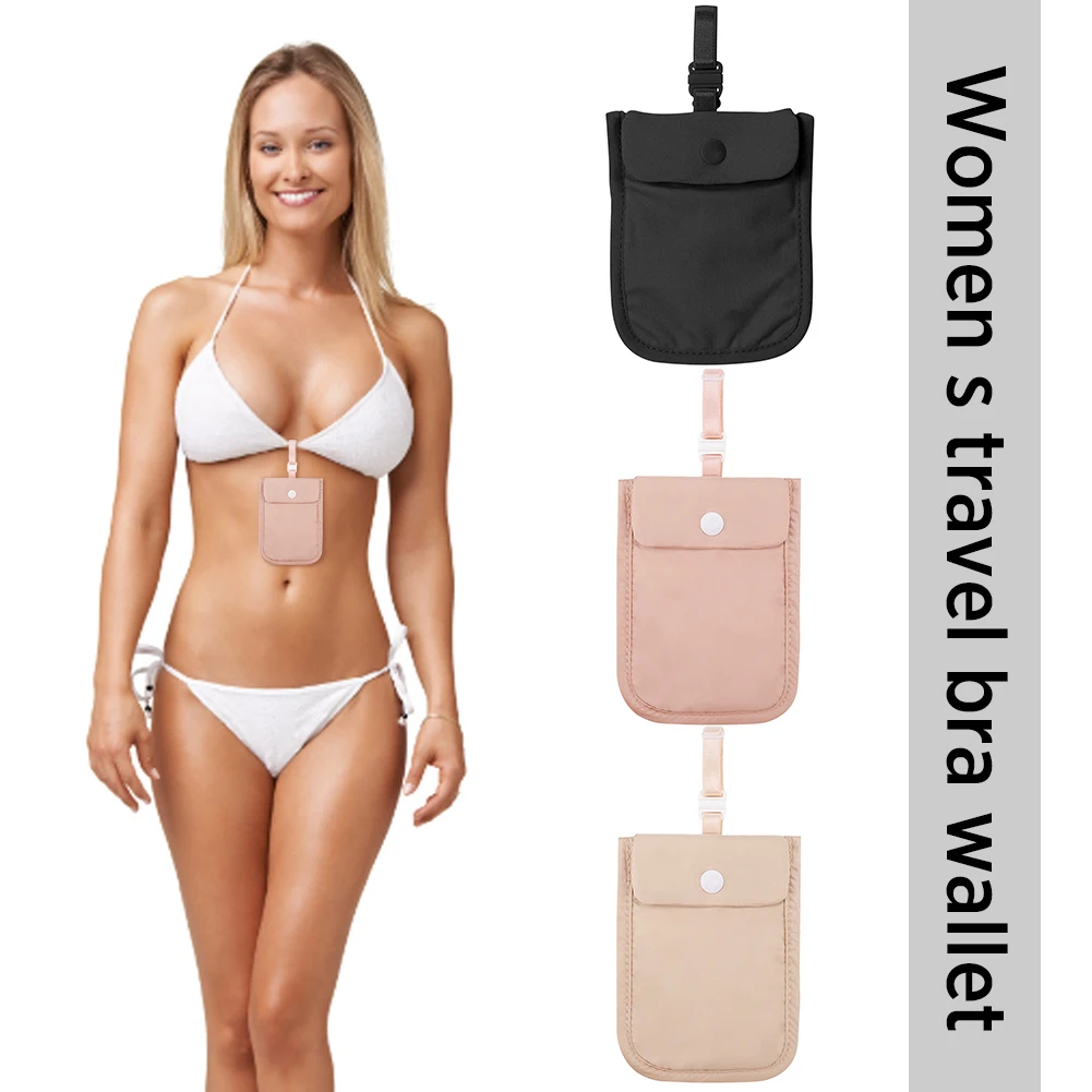 Cartera con sujetador oculto para mujer, Cartera con sujetador de viaje de Color sólido, bolsa para dinero con bloqueo RFID, bolsillo secreto, bolsa a prueba de recogida, bolsa para cinturón