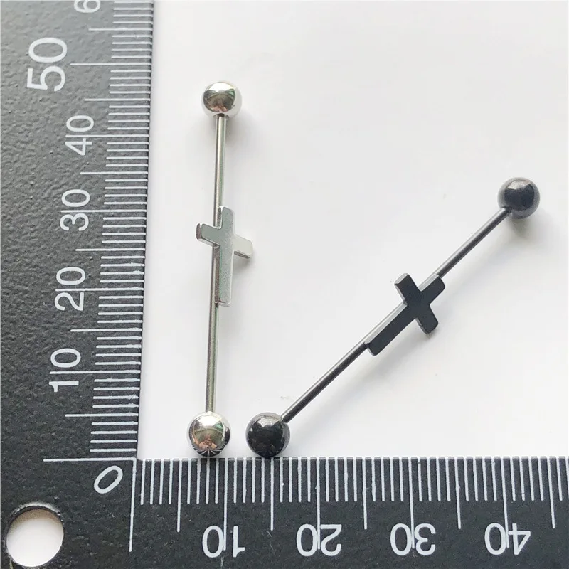14G Cross Industrial Barbell Piercing Heart Earring Straigh Bar Cartilage Ear Piercing Barbells Body Jewelry Ear Piercing Ring