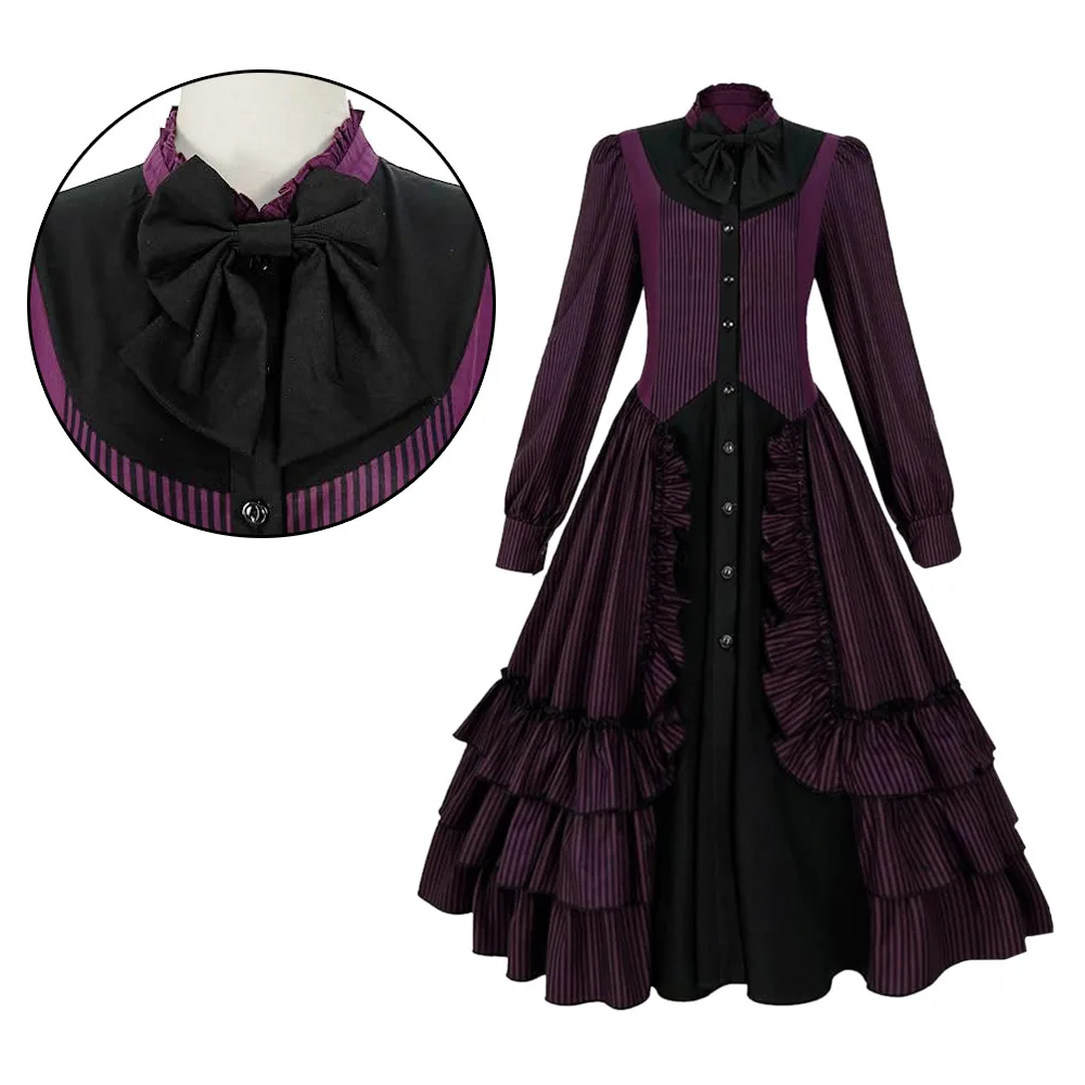 New Medieval Gothic Dress! Bowknot Ruffle Design, Essential for Retro Dark-style Outfits