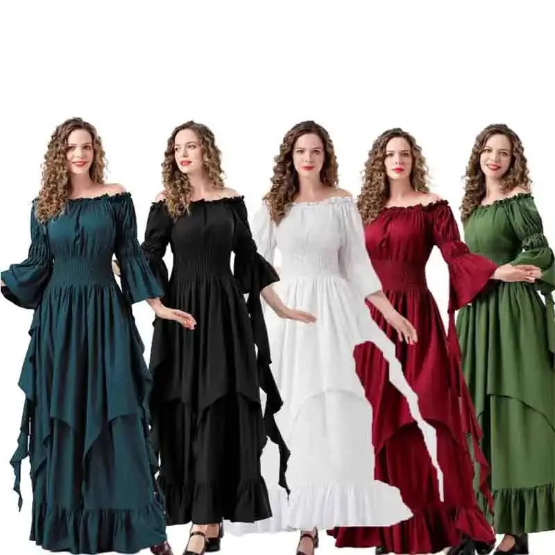 

Costume Amazon hot item European and American square collar tied waist Middle Ages Renaissance retro dress performance outfit co