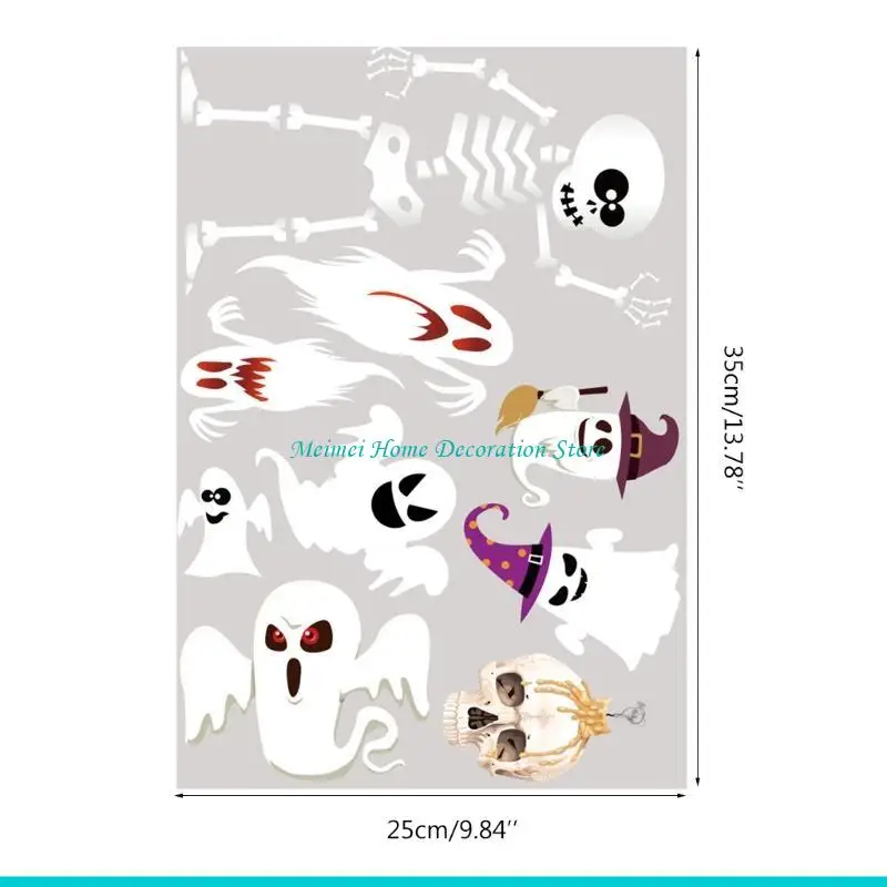 H7BF قابلة للإزالة هالوين جدار ملصقات الرعب ساحرة النافذة اليقطين كربات لعيد الهالوين حفلة المنزل الجدار شارات زجاجية