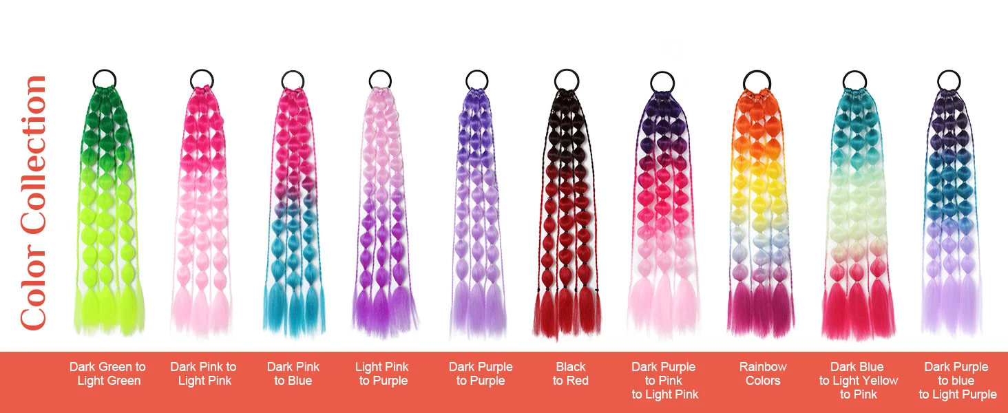 2 Stück Bunte Synthetische Bubble-Pferdeschwanz-Extensions, 20 Zoll Leichte Geflochtene Haarverlängerungen, Festival-Rave-Accessoires – Detail 4