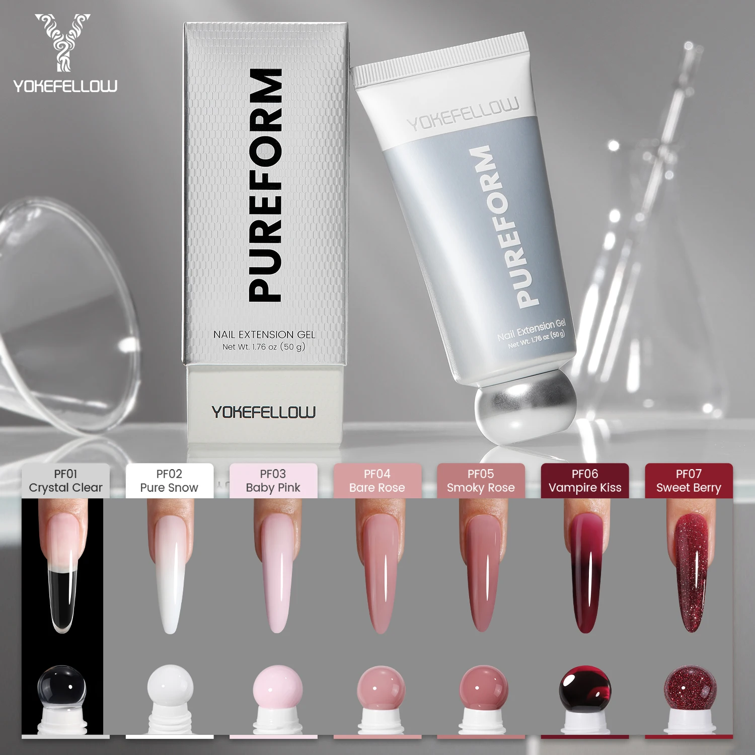 

YOKEFELLOW PURFORM Полигель для наращивания ногтей без TPO и HEMA, розово-красный, большой объем 50 г, твердый гель для начинающих мастеров нейл-арта и DIY