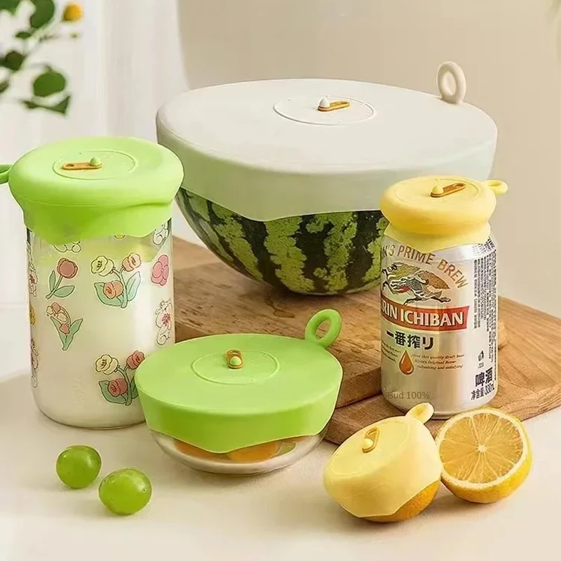 Food Grade Silicone Food Cover Set with Hanging Hole High Temperature Resistant Silicone Cling Lid Kitchen Organization