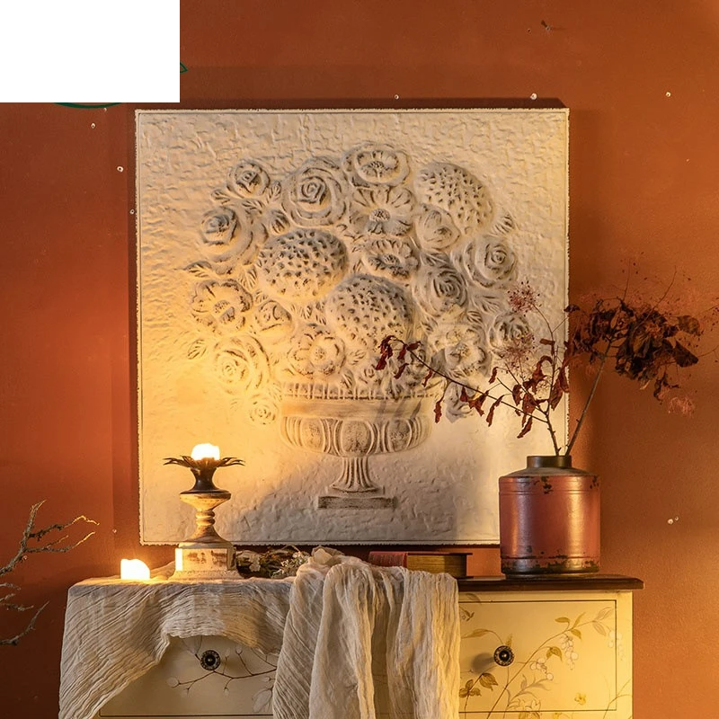 retro entrance wrought iron decoration, three-dimensional relief wall hanging paintings, homestay sofa background wall