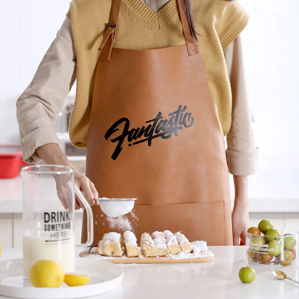 مريلة مطبخ مقاومة للماء ومضادة للزيت باللون البني الرائع بدون أكمام، تصميم للمطبخ برقبة معلقة، بسيط #4