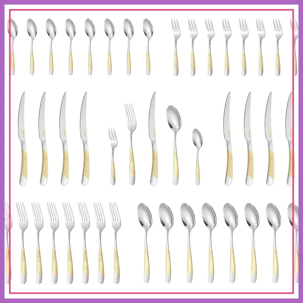 

40-Piece Silverware Set, Luxury Gold Flatware for 8, Premium Stainless Steel Cutlery with Knives, Forks, Spoons