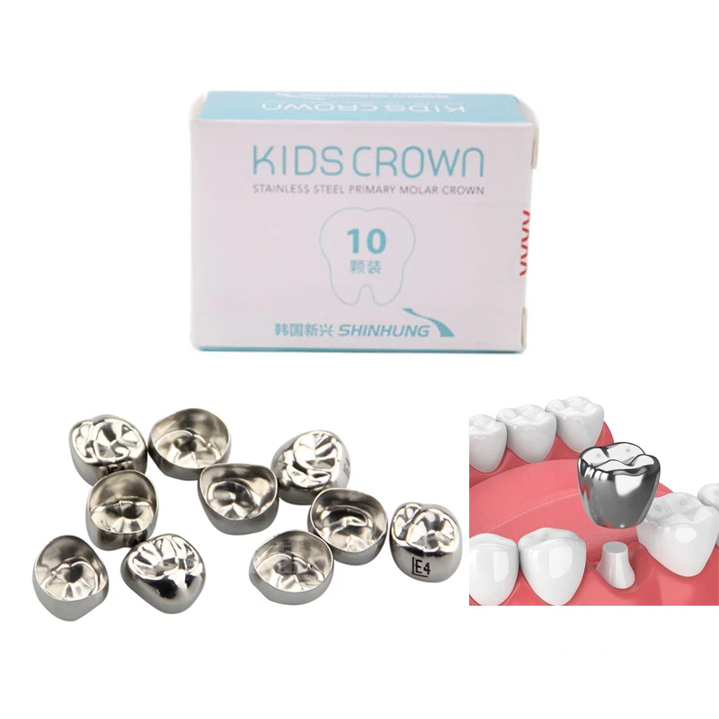 10PCS Dental Kids Crown 1st 2nd Molar Stainless Steel Preformed Teeth Crowns Dental Orthodontic Temporary Crown for Children