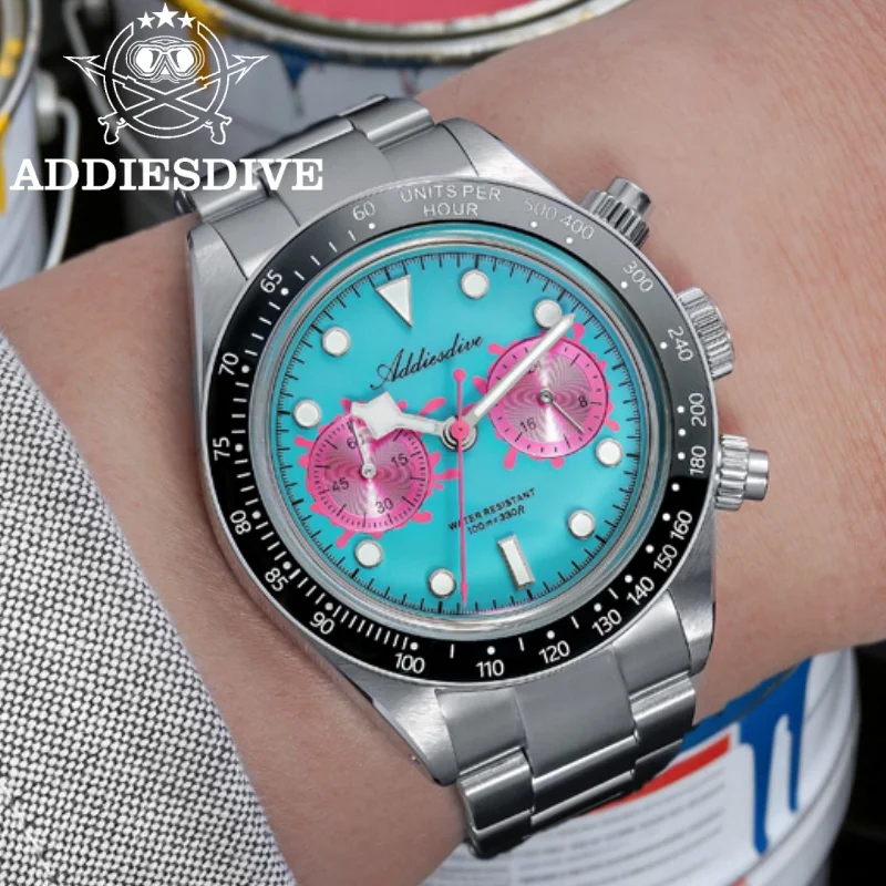 

ADDIESDIVE VK64 Chronograph Men Watch reloj hombre “Paint Bucket” BGW9 Luminous 316L Steel 10Bar Waterproof 40mm Quartz Watches