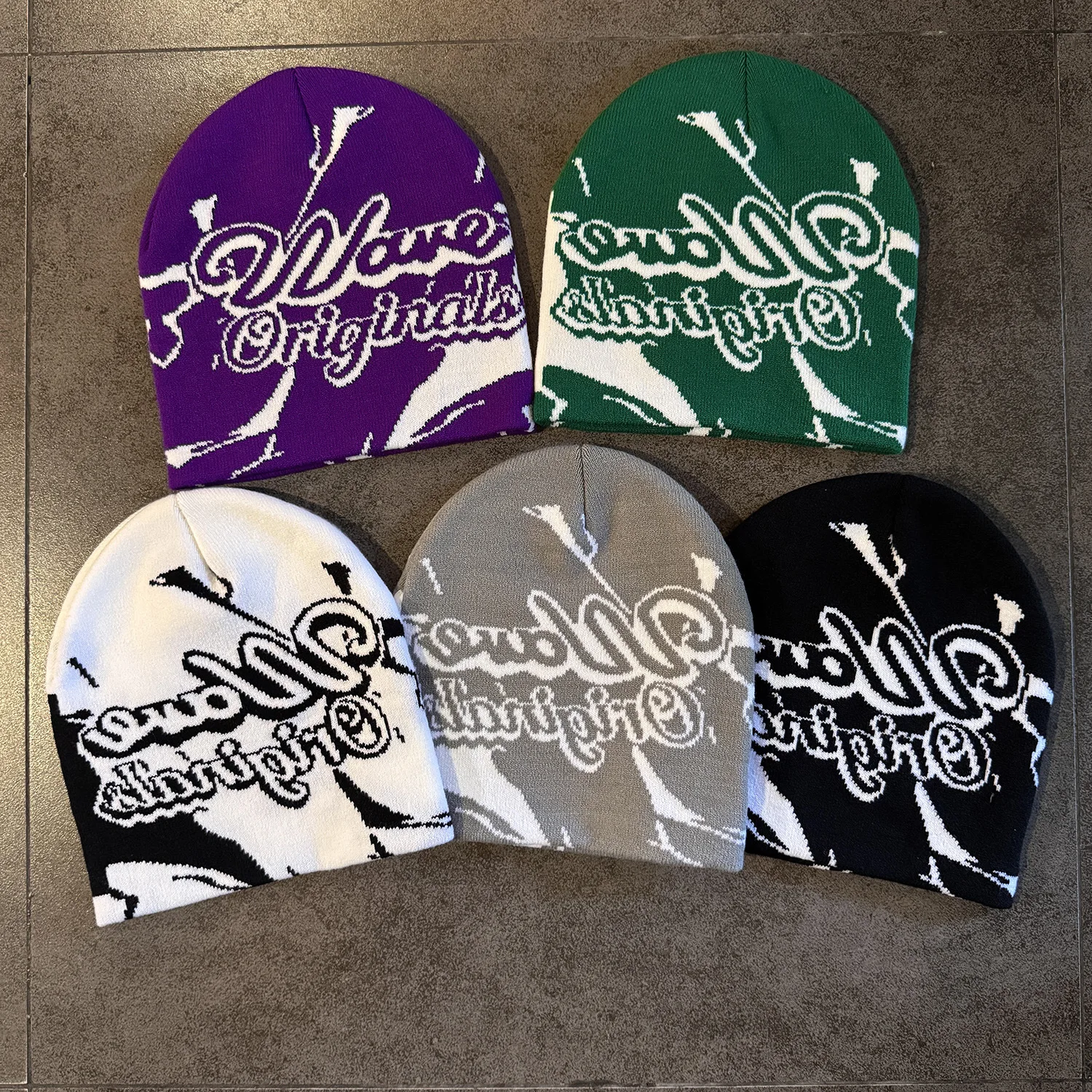 Double-sided Letter Jacquard Knit Hats Spring Autumn Warm Beanies Unisex Cold Cap Skiing Skullcap Women Men Windproof Y2K Bonnet