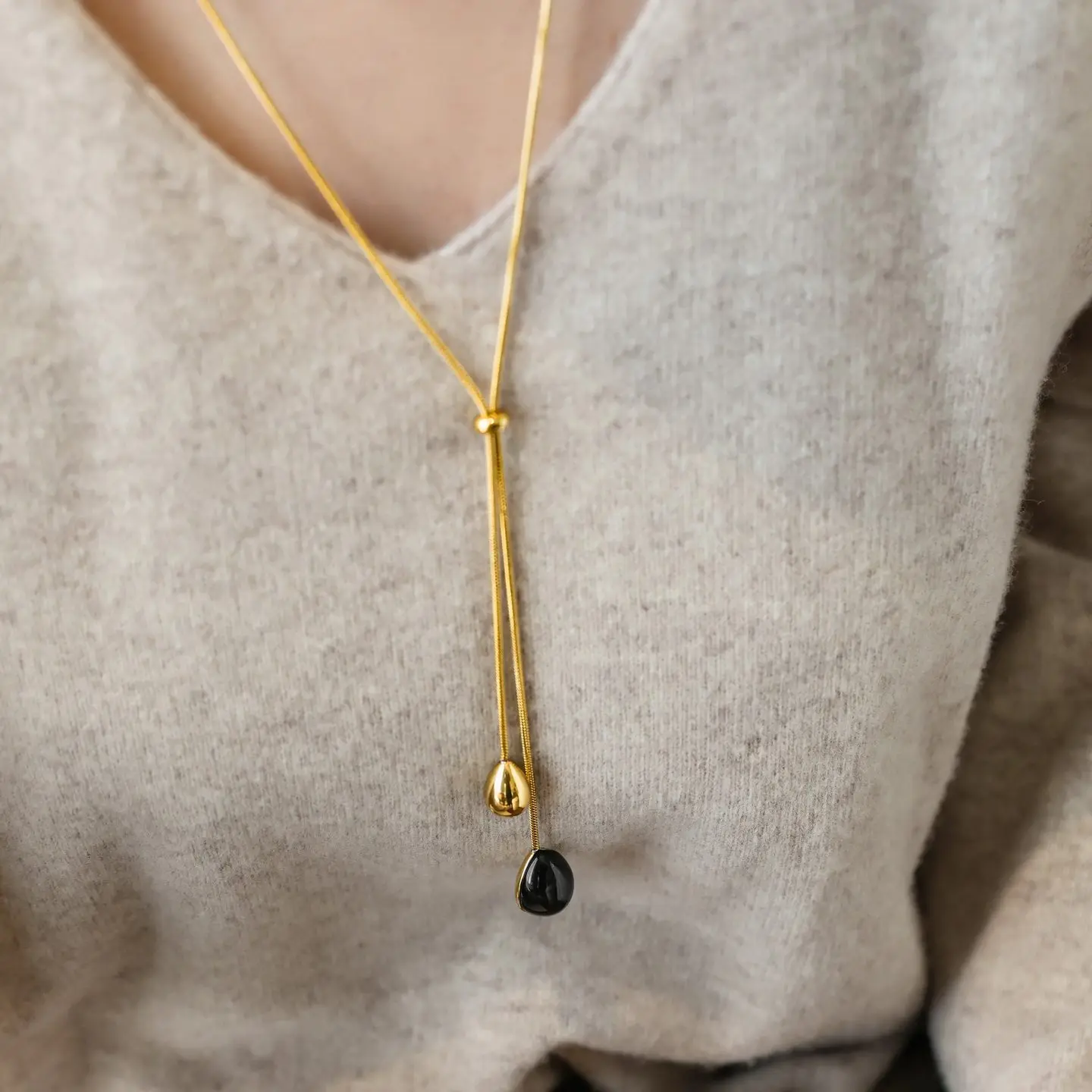 Snake chain Drawstring long necklaces stainless steel sweater necklaces simple minimalist stainless steel jewelry non-tarnish