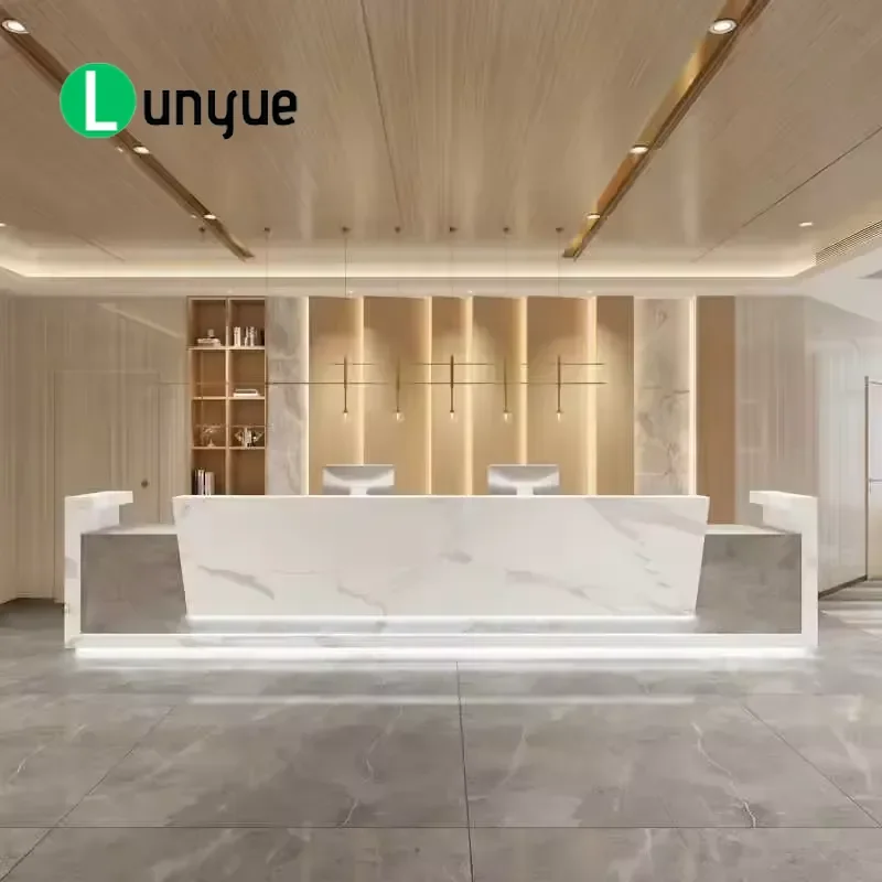 Custom Sleek Contemporary Reception Desk with LED Light Multi Color Front Desk for Corporate Office Hotel Lobby