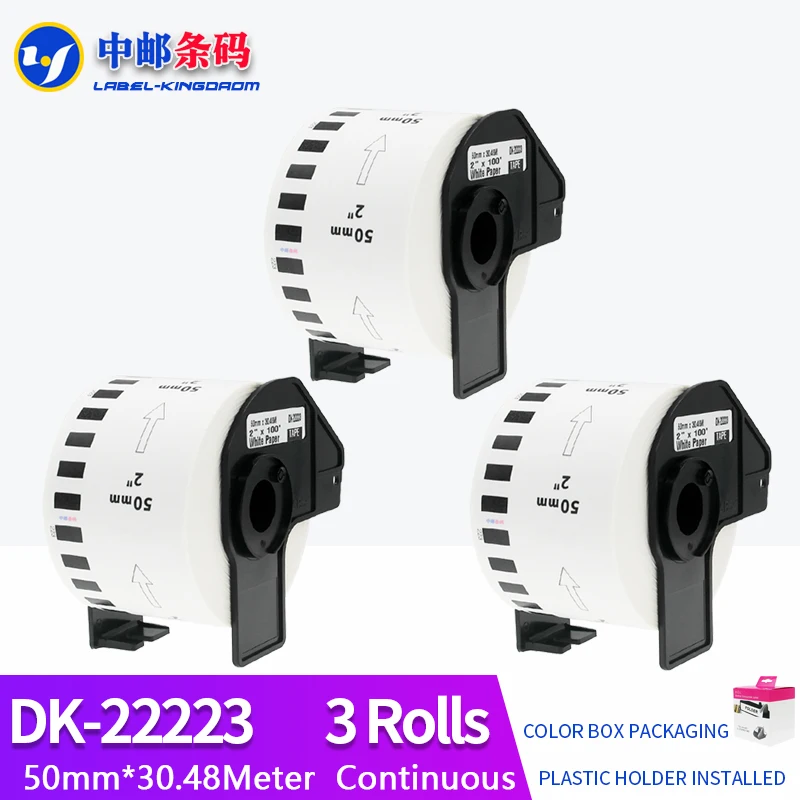 

3 Rolls Compatible DK-22223 Label 50mm*30.48M Continuous For Brother Thermal Printer QL-700/800 All Come With Plastic Holder