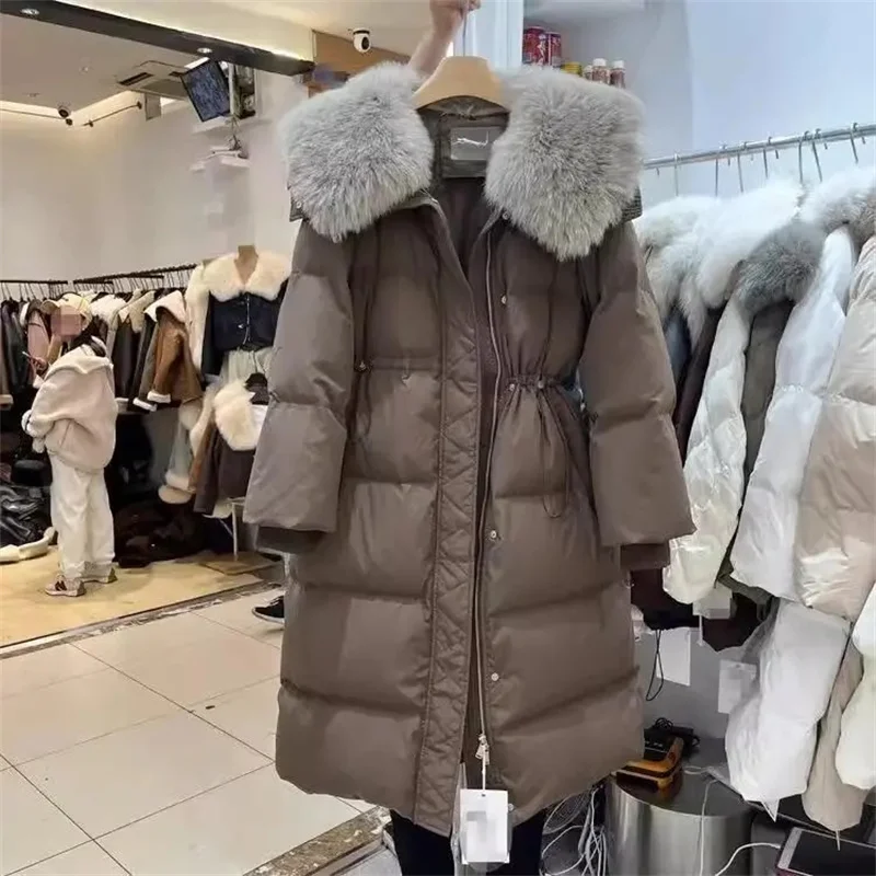 

2025 New Winter Long Thick Warm Jacket Women Imitation Fox fur Collar Parkas Casual Loose Down Cotton Outerwear Female Overcoat
