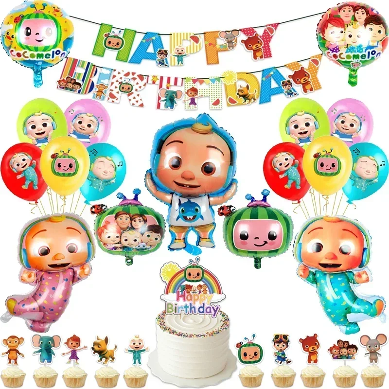 Watermelon Balloons Cartoon Baby Ballons Happy Birthday Banner Party Decoration Background Supplie comelons Disposable Tableware