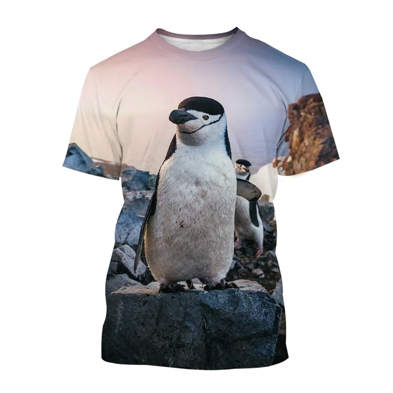 2023 Summer T-shirt Men Cute Penguin 3d Print Fashion Short Sleeve Tops Trend Personality Children T Shirt For Men Clothing