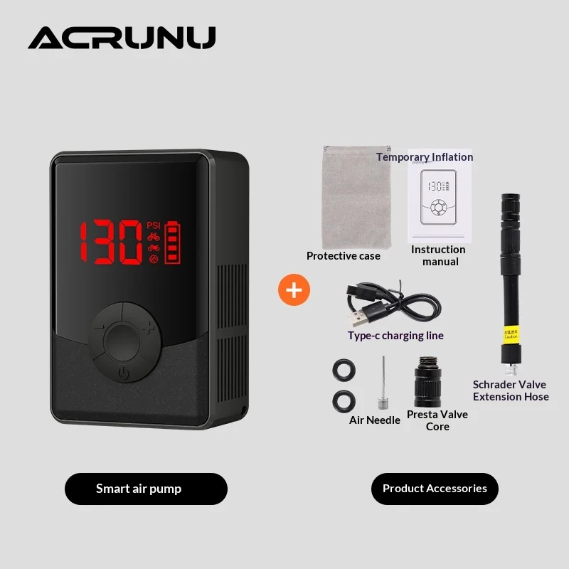

Электрический насос Acrunu Smart: портативный мини-компрессор с цифровым дисплеем для велосипедов, мотоциклов, мячей и автомобилей (высокое давление)