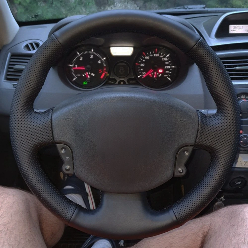 الجلود الاصطناعية سيارة غطاء عجلة القيادة جديلة ، أسود ، المضادة للانزلاق ، 100% صالح Renault ميجان 2 ، المناظر الطبيعية الخلابة 2 ، جراند المناظر الطبيعية الخلابة كانغو 2