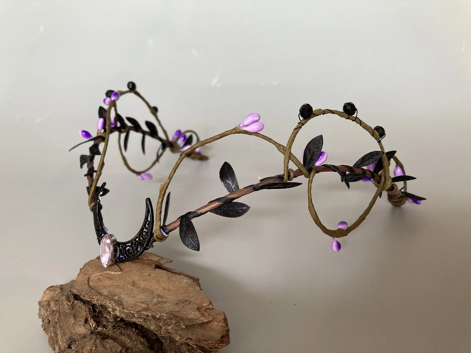 Gothic Elf Crown with Red gem Moon Pendant Dark Fantasy Vine Headpiece Fairy Headband for Cosplay Halloween Renaissance - view 3