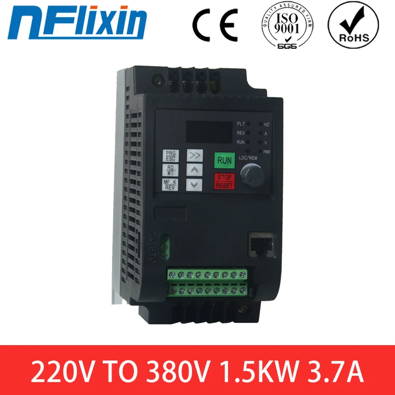 nflixin Convert 220v single phase input to 380v three phase Output 1.5KW/2.2KW VFD Variable Frequency Drive Inverter