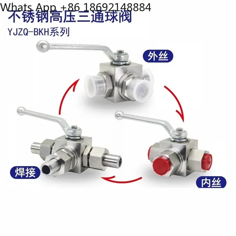 High Pressure Three-Way Ball Valve for 304 Stainless Steel 316L External Thread Welding Manual T-Type Hydraulic Natural Gas