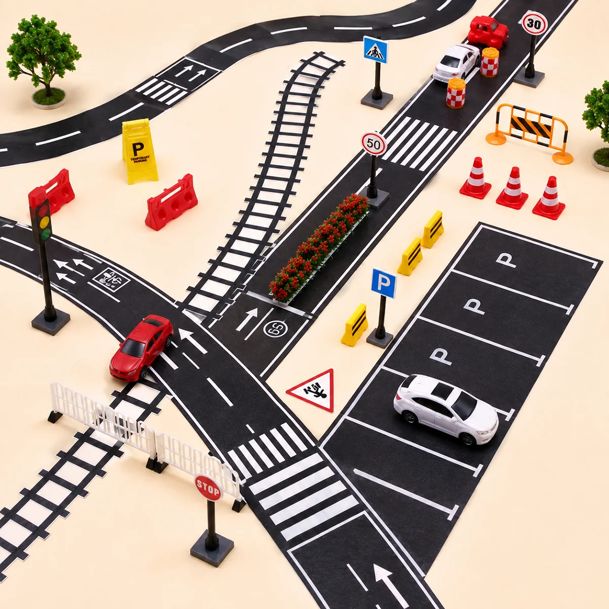 5m Dollhouse Mini Road Urban Transit Rail Tape Miniature Parking Scene Bend Stickers Handmade DIY Decoration with Accessories