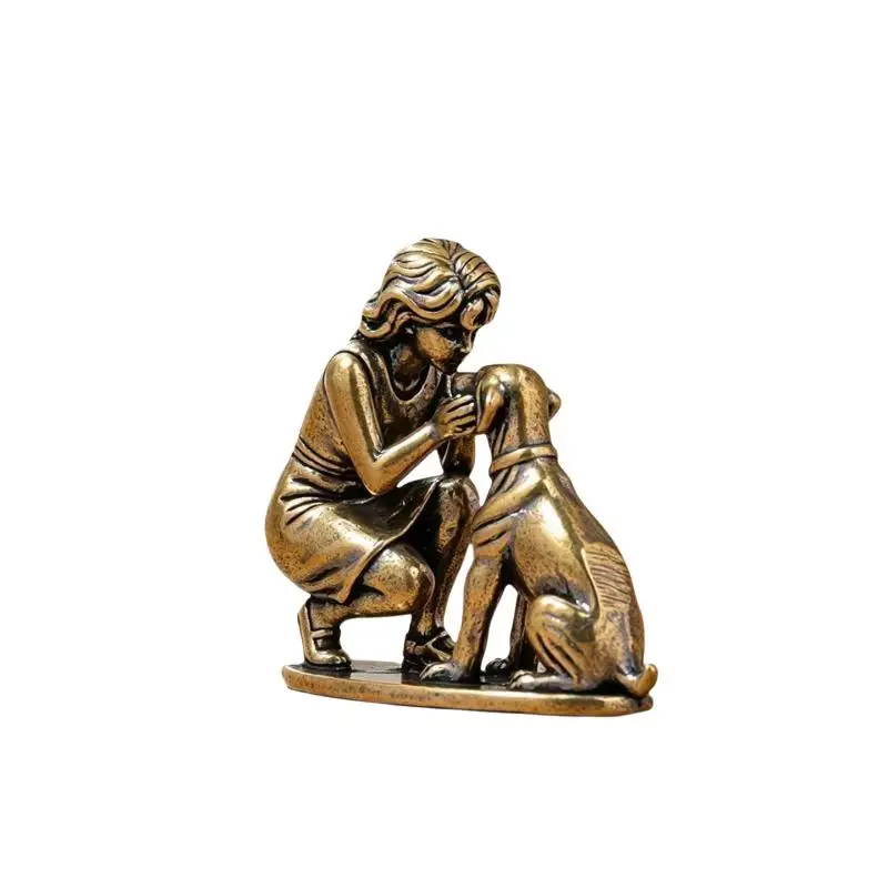 Brass Girl and Dog Statue Small Creative Retro Ornament Solid Brass Decor for Home Office Desk Shelf Display - view 6