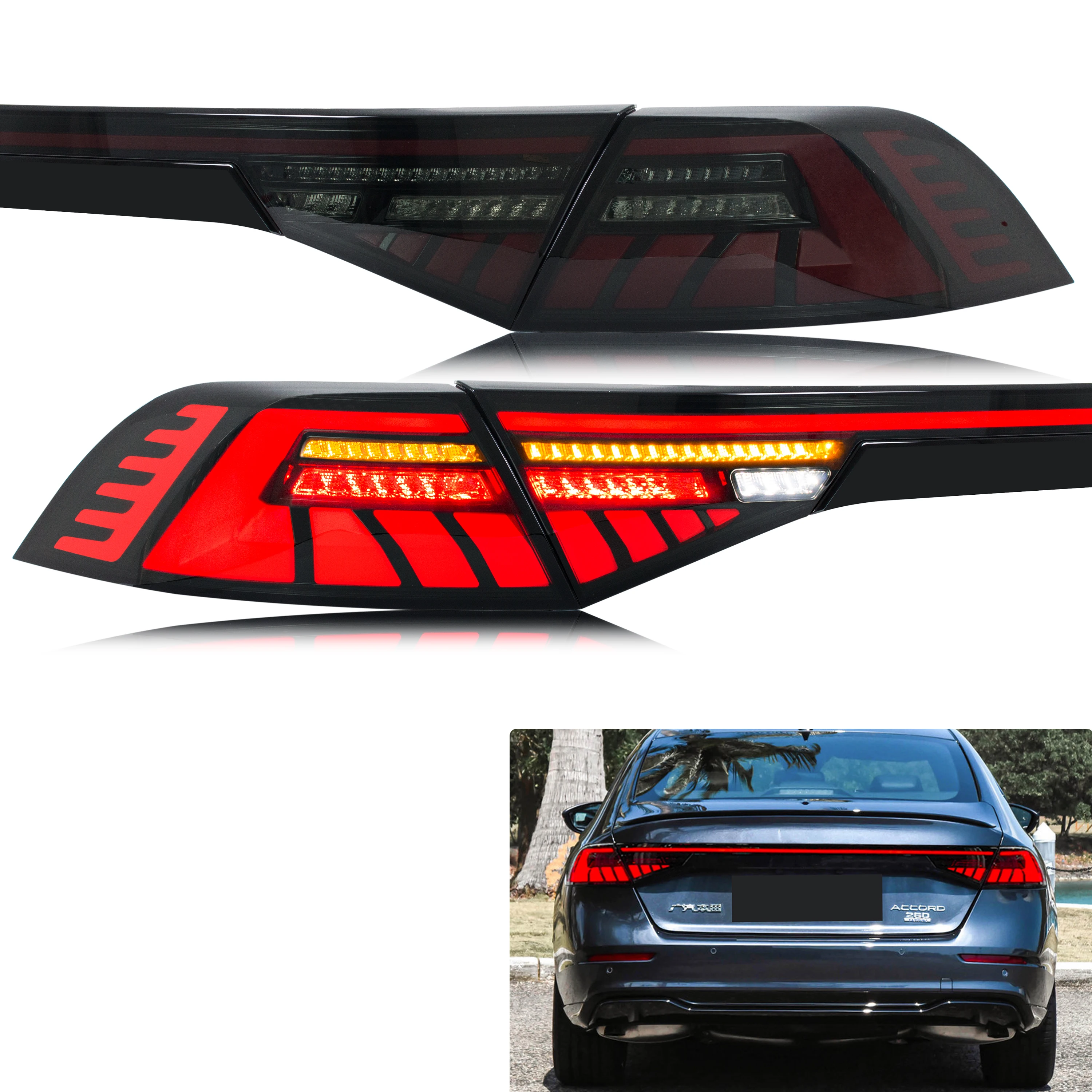 

Светодиодные задние фонари для Honda Accord 2024-2026 11-го поколения EX LX, последовательный указатель поворота, динамическая анимация, черные задние фонари в сборе