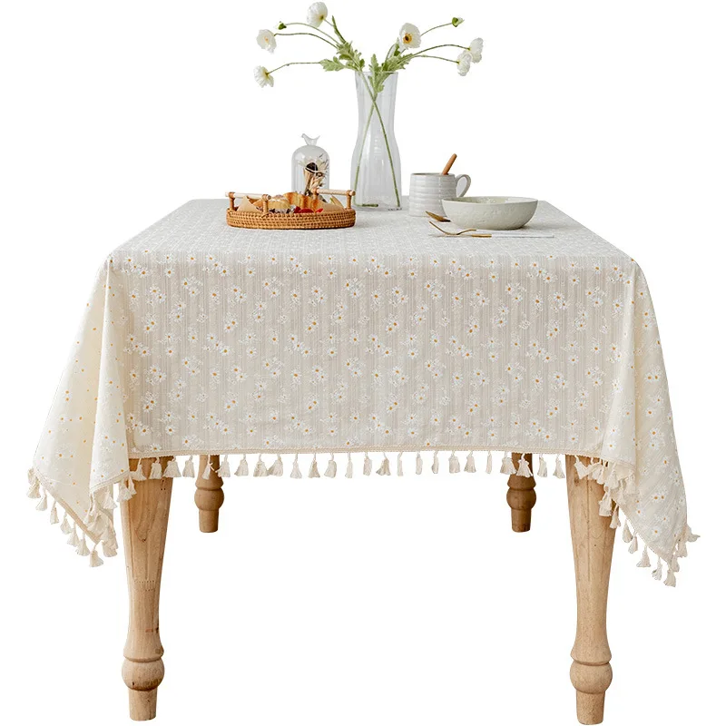 

Korean Daisy Tassels Cotton Tablecloth,Tea Table Decoration,Rectangle Table Cover For Kitchen Wedding Dining Room Clear Inventor