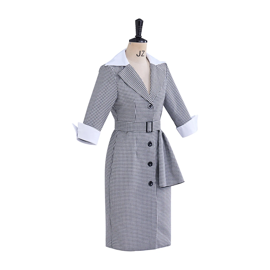 I love Lucy Cosplay Costume Lucy McGillicuddy Ricardo Lucy Stripes Collared Coat Skirts Set Women Halloween Carnival Party Cloth view 3