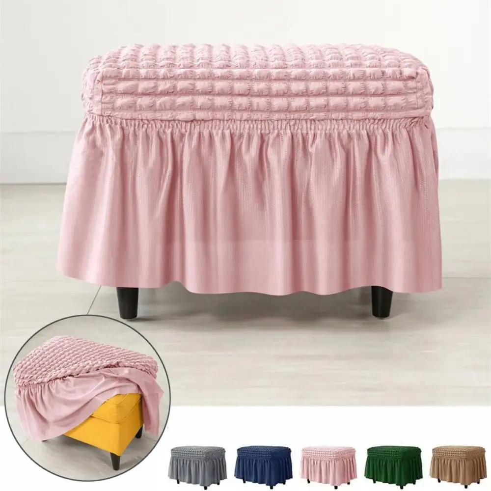 

with Skirt Universal Stool Cover Solid Color Seersucker Footrest Slipcover Dust-proof Bubble Grid Ottoman Protector Home Decor