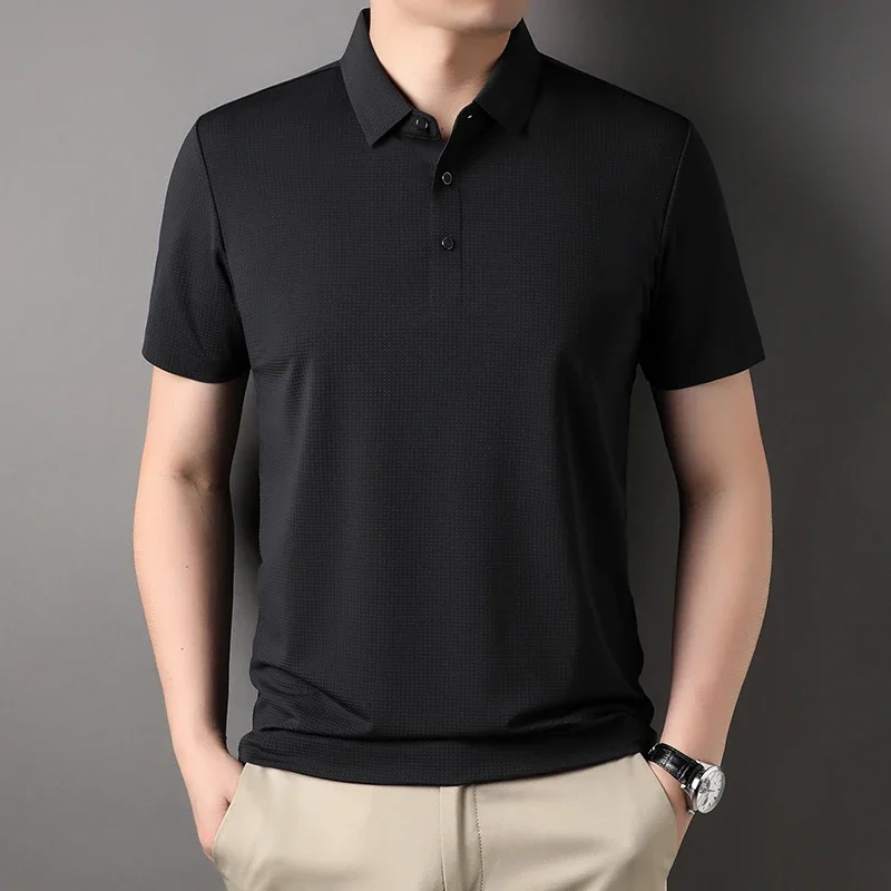 Classic Men Polo-Shirt Summer Fashion Waffle Slim Comfortable Simple Soft Skin-Friendly Traceless Solid T-Shirts S6014