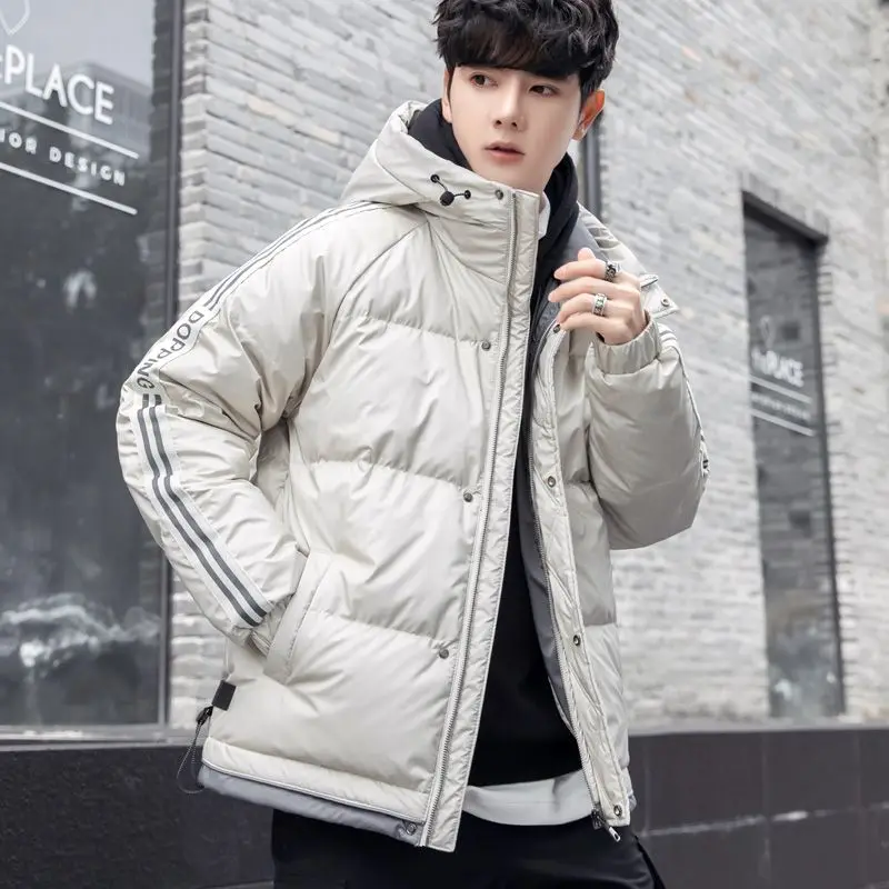 

Male Trendy Winter Down Jacket Men Thickened Warm Fashion Hooded Outcoat White Duck Down Large Size Casual Versatile Outerwear