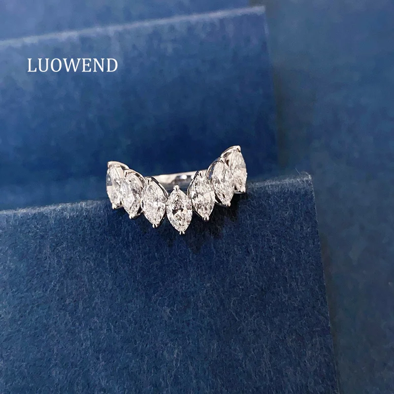 LUOWEND 100% 18K White Gold Rings Real Natural Diamond Engagement Ring for Women Luxury Shiny Design High Wedding Jewelry