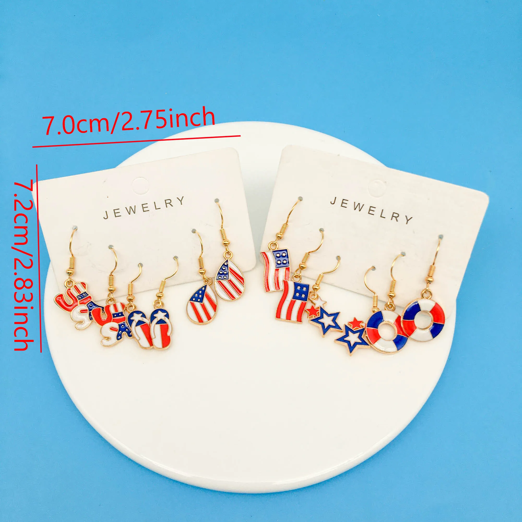 3 Pairs/ Set American Independence Day Flag Series Earrings Elegant Ethnic Style Alloy Jewelry Trendy Female Gift
