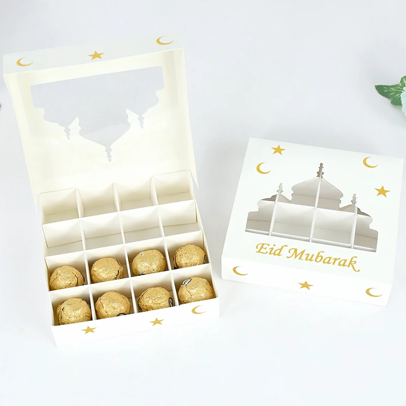 15x15cm Eid Mubarak Gift Box Candy Cake Chocolate Packaging Box Ramadan Kareem Home Decoration Islamic Muslim Party Supplies