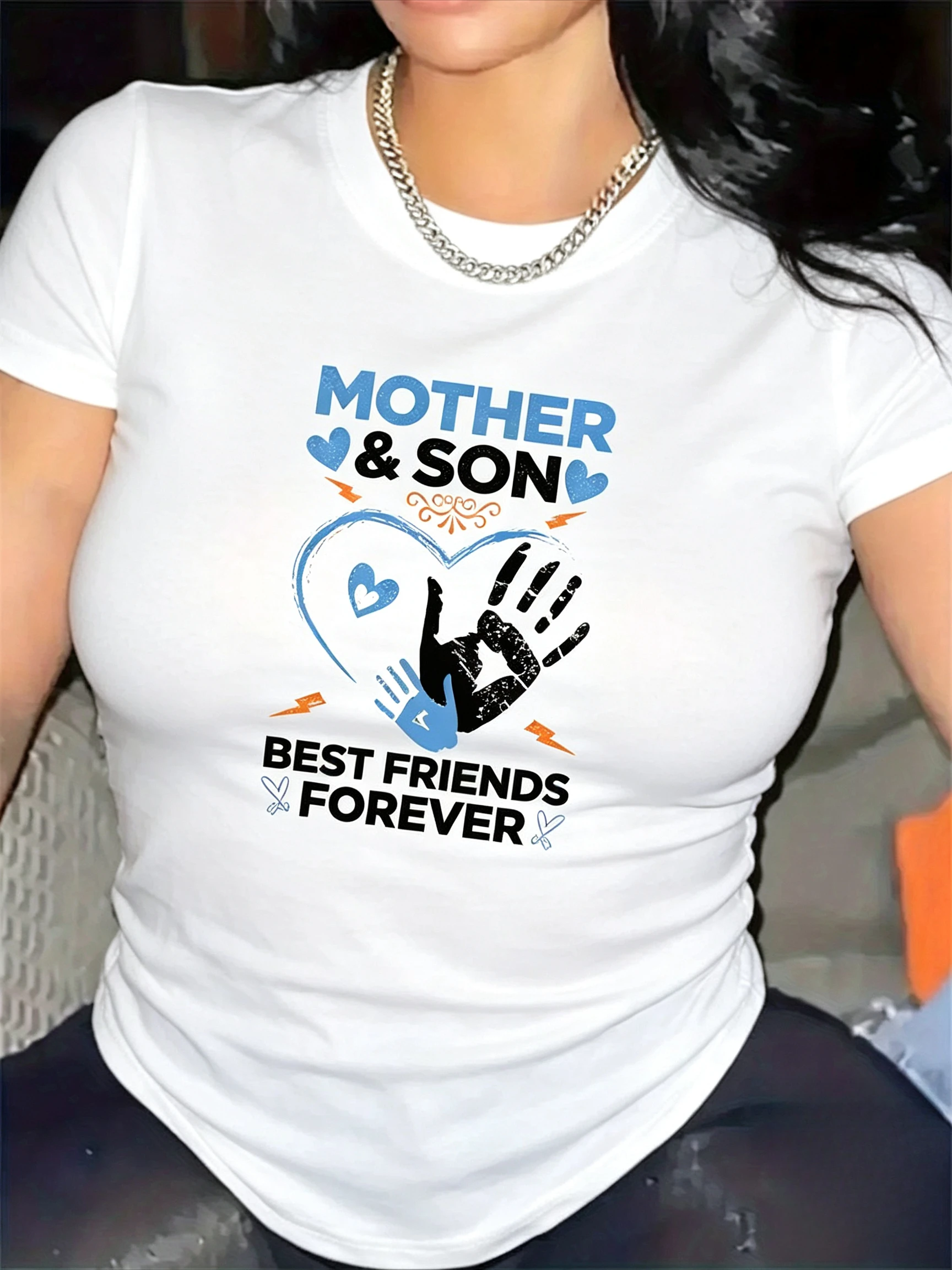Mother and Son Best Friends Forever Graphic T Shirt for Women Family Print Short Sleeve Casual Top Streetwear Mother Day Party