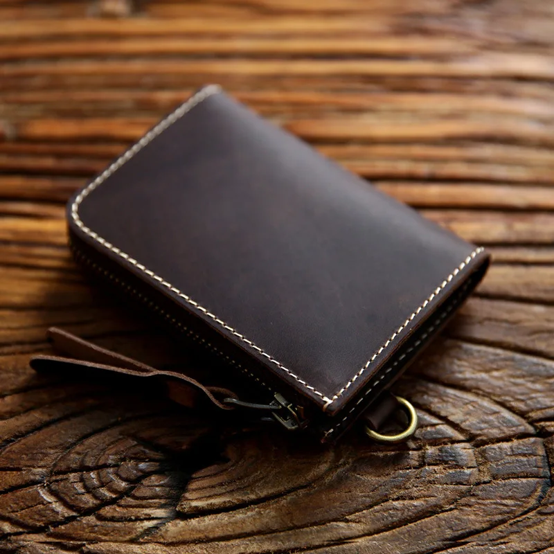 

Genuine Cowhide Leather Men Card Wallets Retro Man Zip Purses Fashion Male Money Pocket Purses