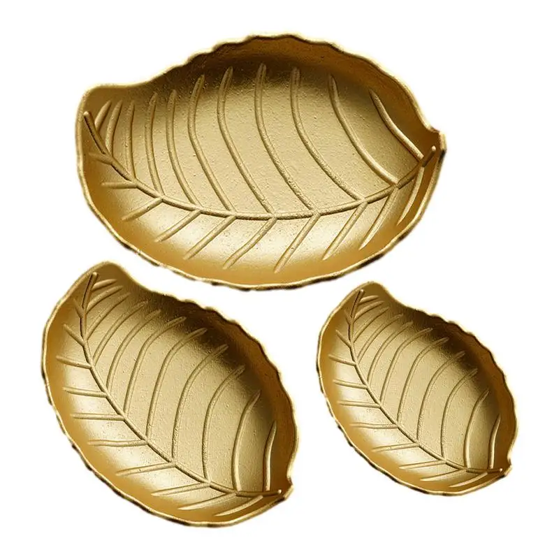 Decorative Tray Gold Leaf Shape Serving Tray Jewelry Pallet Fruit Snack Dish Table Decoration Storage Organizer