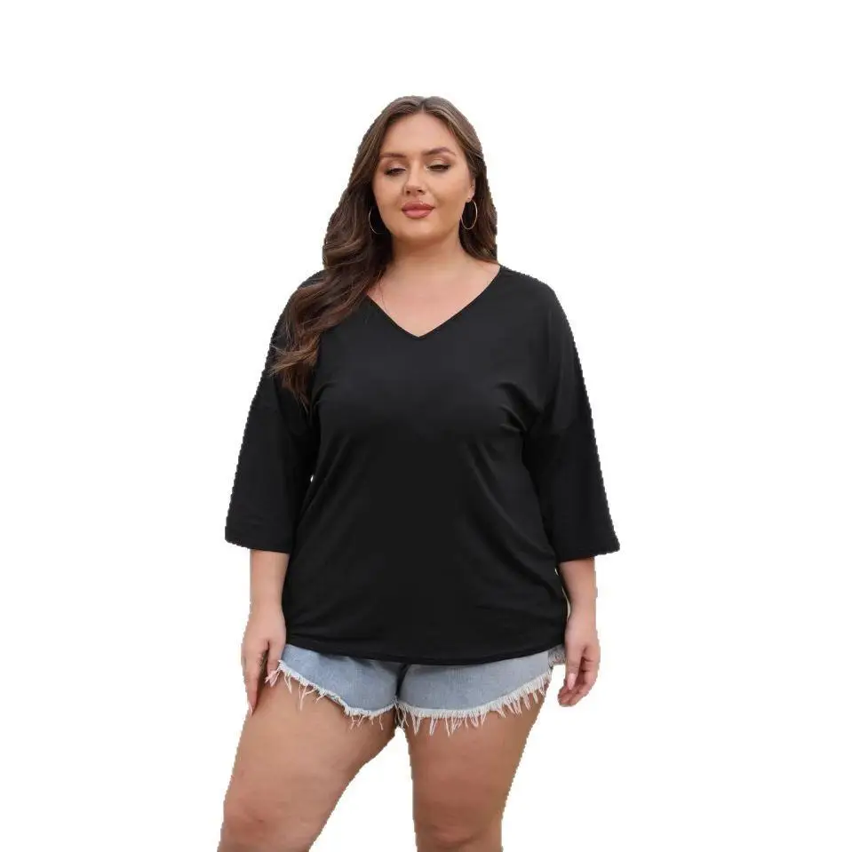 Kaos Wanita Panjang Regular dengan Detail Tali Ba, Lengan Lonceng Tujuh Perempat Panjang, Serat Poliester, Ukuran Universal