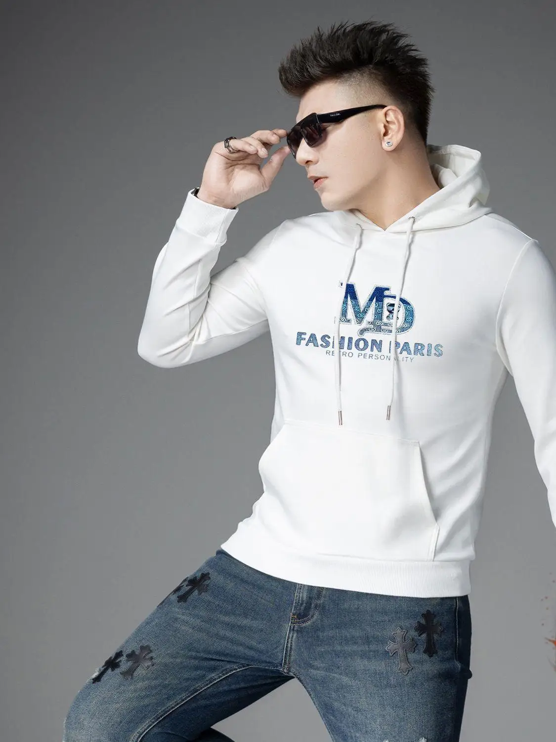 

Men's Hooded Fce Lined Thi Long Sve Sweatirt Faionable Casual Base irt Winter New Arrival European Sle